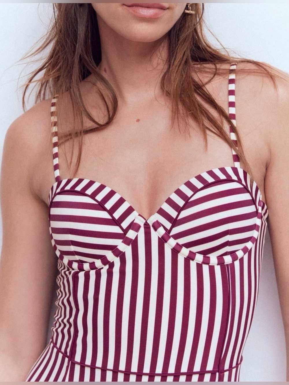 BODEN Women’s Rhodes Cup-Size Swimsuit | Chocberry, Ivory Stripe Size 34DD - Picture 3 of 12